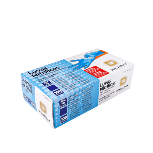 Luva Nitrílica Descarpak Sem Pó Azul Tamanho G com 100 Luvas