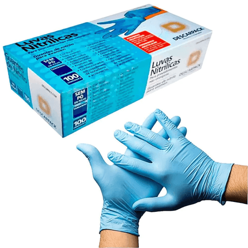Luva Nitrílica Descarpak Sem Pó Azul Tamanho G com 100 Luvas