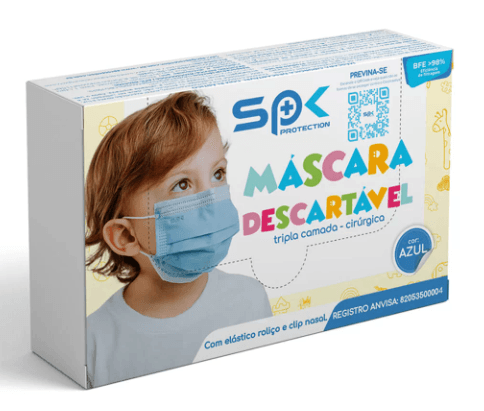 Máscara Descartável SPK Infantil Azul com 25 Unidades