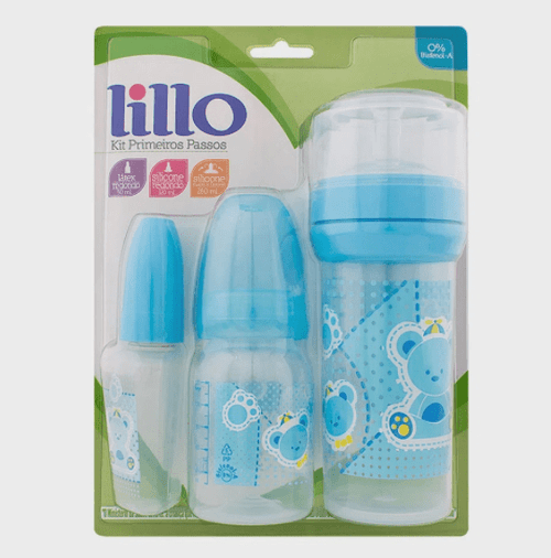 Kit 3 Mamadeiras + 3 Bicos Lillo Primeiros Passos Azul