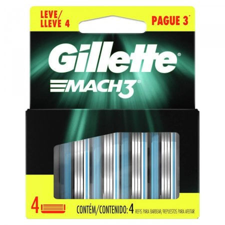 Carga Aparelho Barbear Gillette Mach3 com 4 unidades