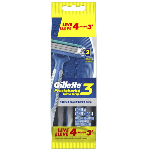 Aparelho de Barbear Gillette Prestobarba Ultragrip 3 com 4 unidades