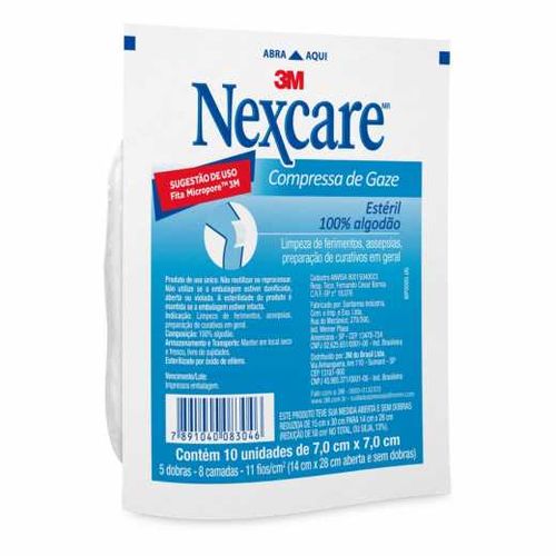 compressa de Gaze Estéril Nexcare 3M com 10 unidades