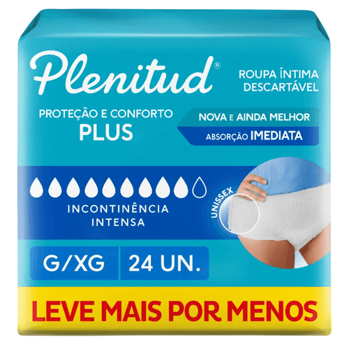 Roupa Íntima Descartável Unissex Plenitud Protect Plus G/XG Absorção Intensa 24 unidades