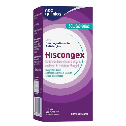 Hiscongex Maleato de Bronfeniramina 2mg/ml + Cloridrato de Fenile 2,5mg/ml Solução Gotas 20ml