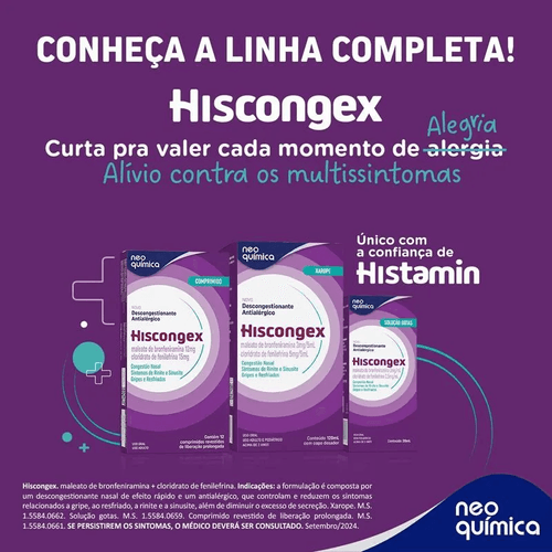 Hiscongex Maleato de Bronfeniramina 2mg/ml + Cloridrato de Fenile 2,5mg/ml Solução Gotas 20ml