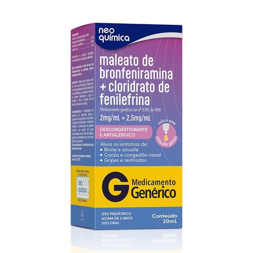 Maleato de Bronfeniramina + Fenilefrina 2+2,5mg Neo Química Gotas 20ml