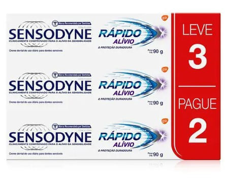Kit Creme Dental Sensodyne Rápido Alívio Flúor 90g cada