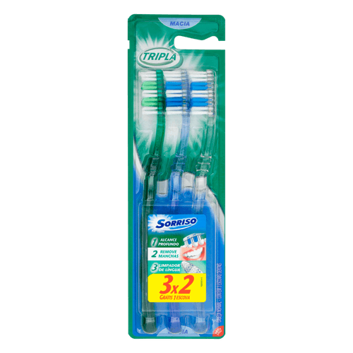 Escova Dental Macia Tripla 123 Sorriso 3 Unidades Grátis 1 Escova