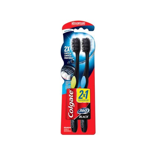 Kit com 2 Escovas Dentais Colgate 360º Carvão