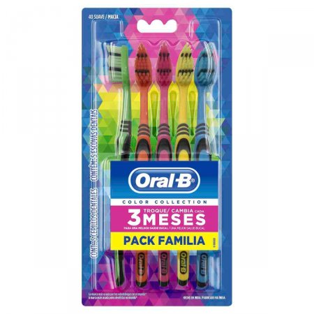 Kit com 5 Escovas Dentais Oral-B Color Collection Macia