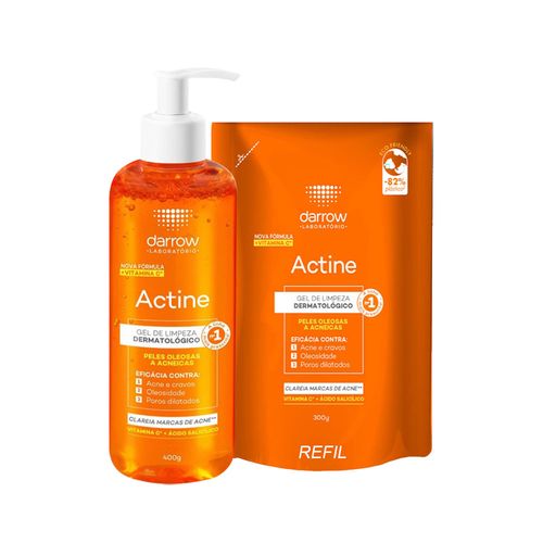 Kit Beleza Darow Actine Gel de Limpeza Vitamina C 400g com Pump  + Refil Gel de Limpeza Vitamina C 300g