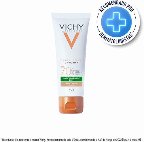 Protetor Solar Capital Soleil UV Purify Pele Clara Vichy Antioleosidade 3 EM 1 Fps70 40G