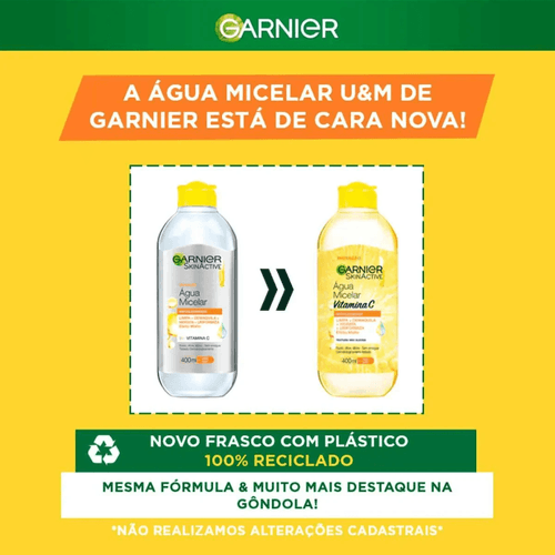 Água Micelar Garnier SkinActive Antioleosidade Vitamina C Oil Free com 400ml
