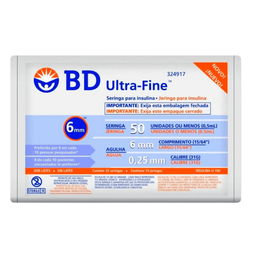 Seringa Para Insulina Bd Ultra-Fine 50Ui Agu 6Mm Com 10 unidades