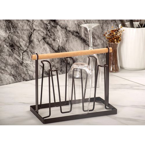 Suporte Vertical Aço Mesa Decorativo 6 Copos Luxo Taça Marrom