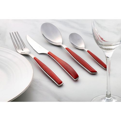 Faqueiro Jogo Talheres 24 peças Jantar Vermelho Glamour Inox Bugatti