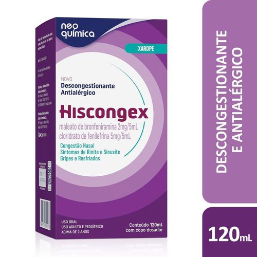 Hiscongex Maleato de Bronfeniramina 2mg/5ml + Cloridrato de Fenilefrina 5mg/5ml Xarope 120ml