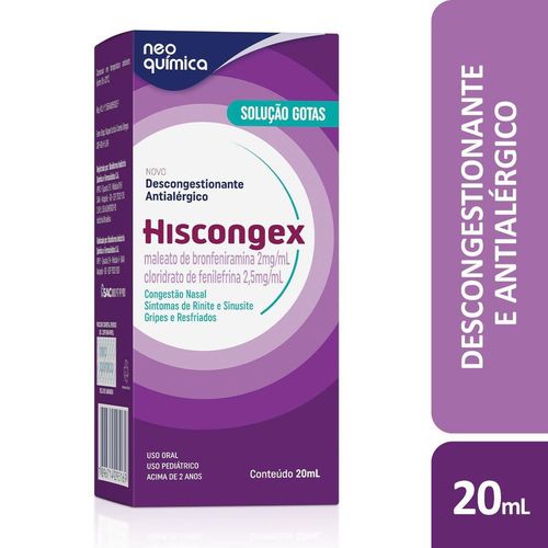 Hiscongex Maleato de Bronfeniramina 2mg + Cloridrato de Fenilefrina 2,5mg Gotas 20ml