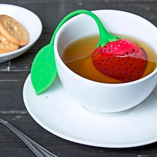 Infusor de Chá Ervas Morango Silicone Lavável Prático Prana
