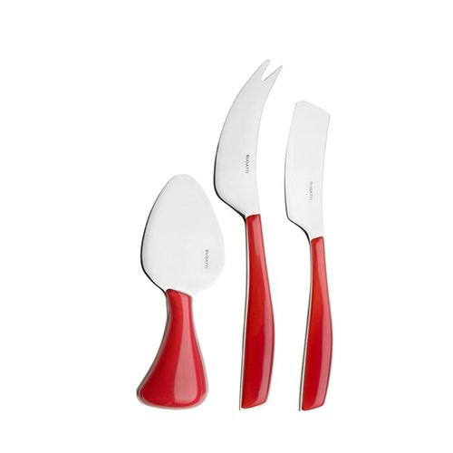 Conjunto 3 Peças Queijo Faca Espátula Frios Vermelho Bugatti