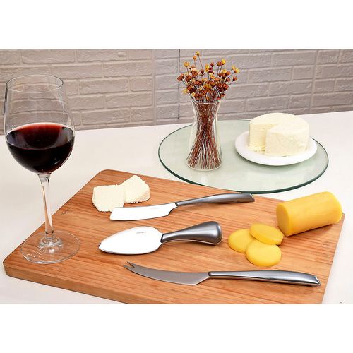 Kit 3 Peças Queijo Faca Espátula Petisco Prata Luxo Bugatti