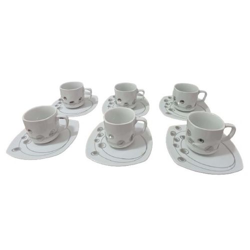 Jogo 6 Xícaras e Pires 50ml Café Porcelana Italiana Bugatti