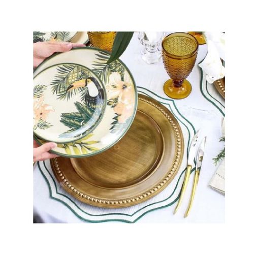 Jogo Sousplat Bronze Mesa Posta Jantar 33cm 2 Lugares Luxo