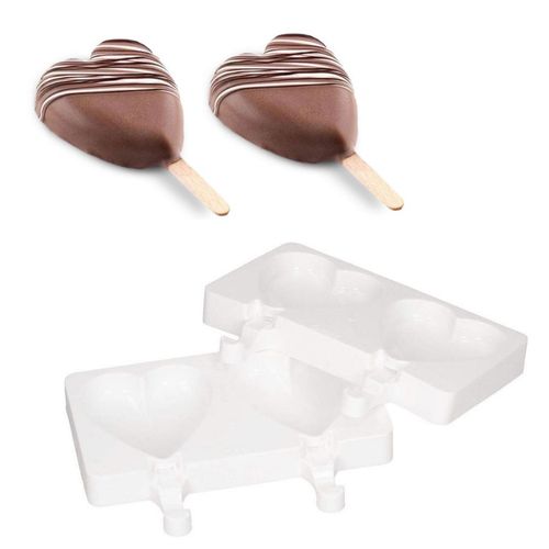 Molde 2 Sorvetes Gelatto Silicone Palito Coração Silikomart