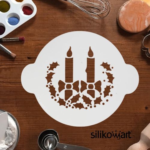 Molde Castiçal Stencil Decorativo Bolo Natal Festa Silikomart