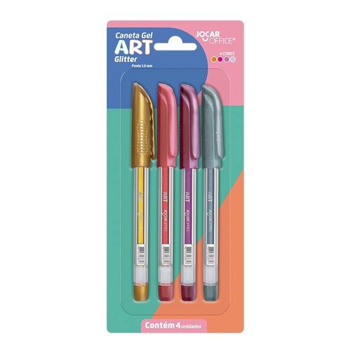 Caneta Gel Art Ponta Media 1.0mm Glitter Jocar Office 4 Cores Coloridas