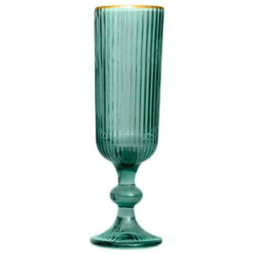 Conjunto de Taças L`Hermitage Cameratta em Vidro Verde com Borda Dourada 160ml - 6 Peças
