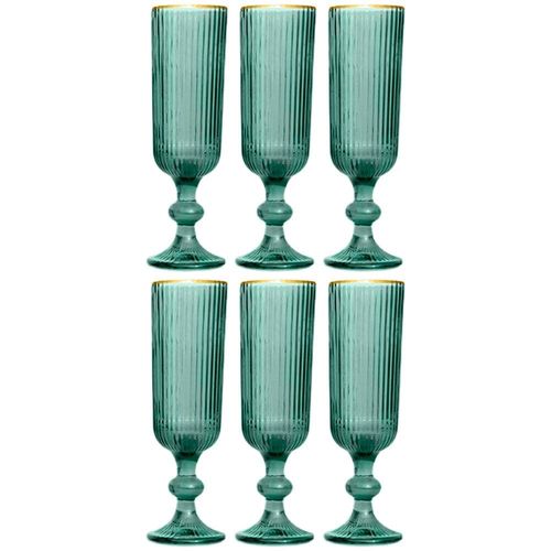 Conjunto de Taças L`Hermitage Cameratta em Vidro Verde com Borda Dourada 160ml - 6 Peças