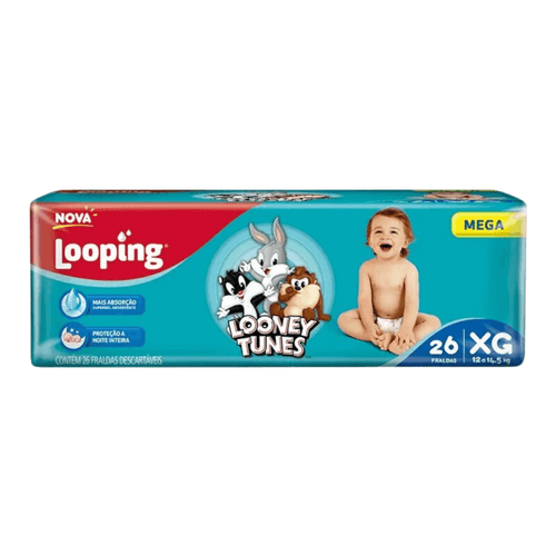 Fralda Looping Looney Tunes Mega XG com 26 Unidades