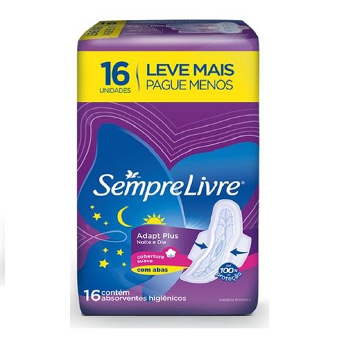 Absorvente Sempre Livre Adapt Plus Noite e Dia Cobertura Suave com Abas 16 Unidades
