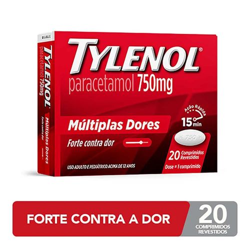 Tylenol Paracetamol 750mg Múltiplas Dores 20 Comprimidos