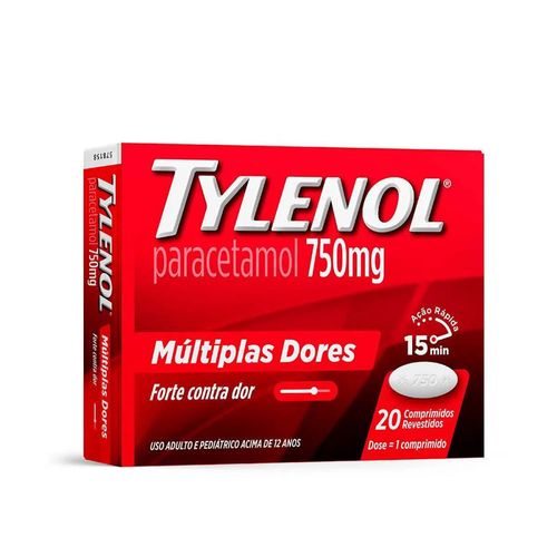 Tylenol Paracetamol 750mg Múltiplas Dores 20 Comprimidos