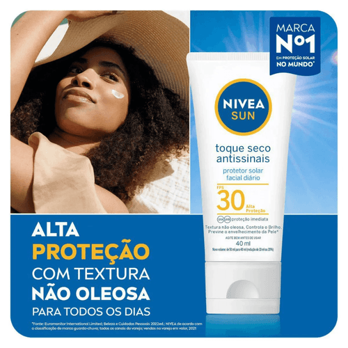 Protetor Solar Facial Corporal Toque Seco Antissinais FPS 30 Nivea Sun 40ml