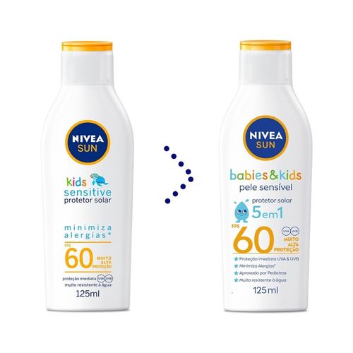 Protetor Solar Nivea Kids & Babies Pele Sensível FPS60 Sensitive Pure 125Ml