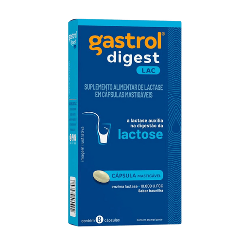 Enzima Lactase Gastrol Digest Lac 10.000UI Baunilha 8 cápsulas mastigáveis