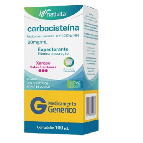 Carbocisteína Nativita Farmacêutica 50Mg/mL, Caixa Com 1 Frasco Com 100mL De Xarope