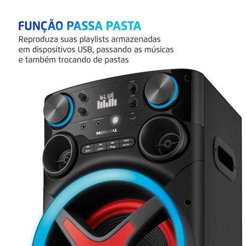 Torre de Som Amplificada Mondial TM-2200 com Bluetooth, Função Passa Pasta e Integração com Guitarra e Microfone Bivolt - 2200W