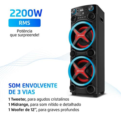 Torre de Som Amplificada Mondial TM-2200 com Bluetooth, Função Passa Pasta e Integração com Guitarra e Microfone Bivolt - 2200W