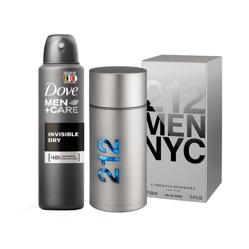 Kit Presente para Homem Carolina Herrera 212 NYC Men Eau de Toilette 100ml + Dove Men+Care Desodorante Antitranspitante Aerossol Invisible Dry 150ml