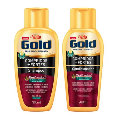Kit Niely Gold compridos+Fortes Shampoo 300mL+Condicio 200mL
