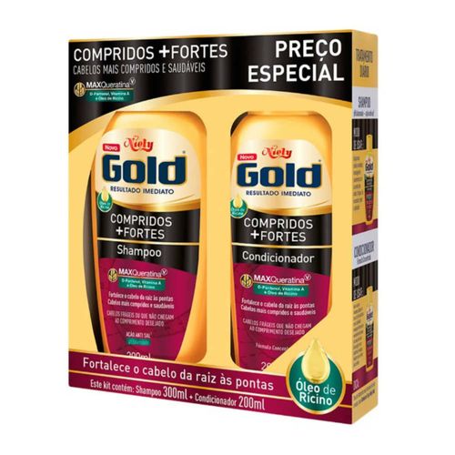 Kit Niely Gold compridos+Fortes Shampoo 300mL+Condicio 200mL