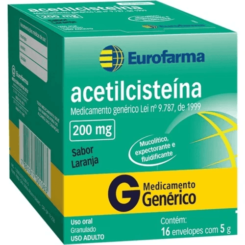 Acetilcisteina Granulado 200Mg Com 16 Envelopes De 5G Cada Genérico Eurofarma