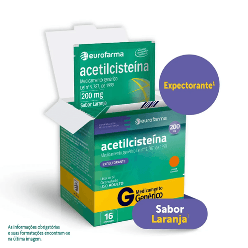 Acetilcisteina Granulado 200Mg Com 16 Envelopes De 5G Cada Genérico Eurofarma