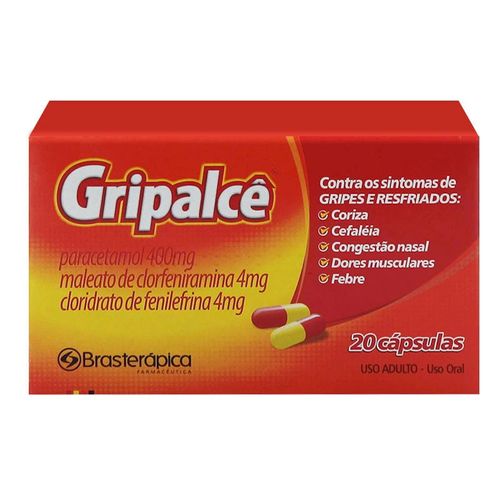 Gripalcê Paracetamol 400mg + Cloridrato Fenillefrina 4mg + Maleato de Clorfeniramina 4mg 20 cápsulas Brasterapica