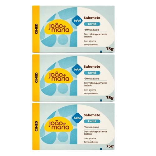 Kit 3 Sabonete em Barra João e Maria Bebê 75g Cada